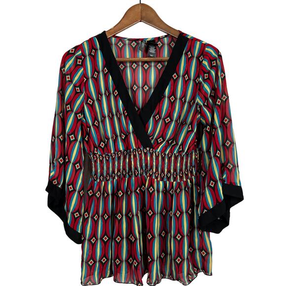 Bisou Bisou Y2K Going Out Top V NEck Elastic Empire Waist - M - Picture 1 of 5